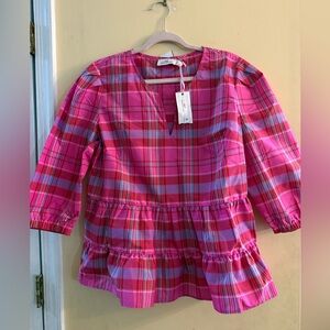 Vineyard Vines x Tuckernuck Tops Taffeta Party Plaid Tiered Top, L